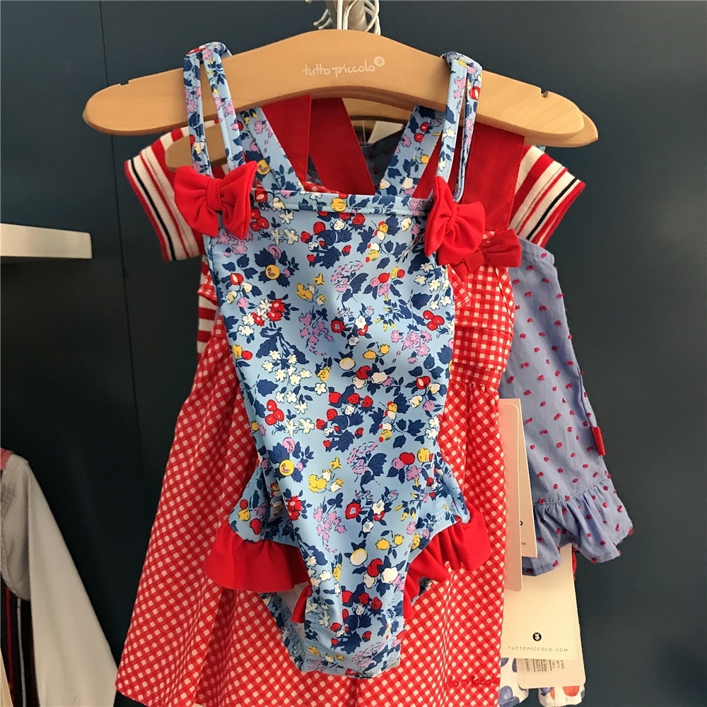 Tuttopiccolo蓝色碎花荷叶夏装