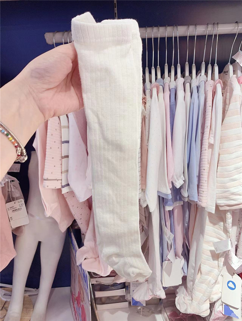 现货西班牙mayoral麦悠新生男女婴幼儿秋冬季白色罗纹松紧连裤袜