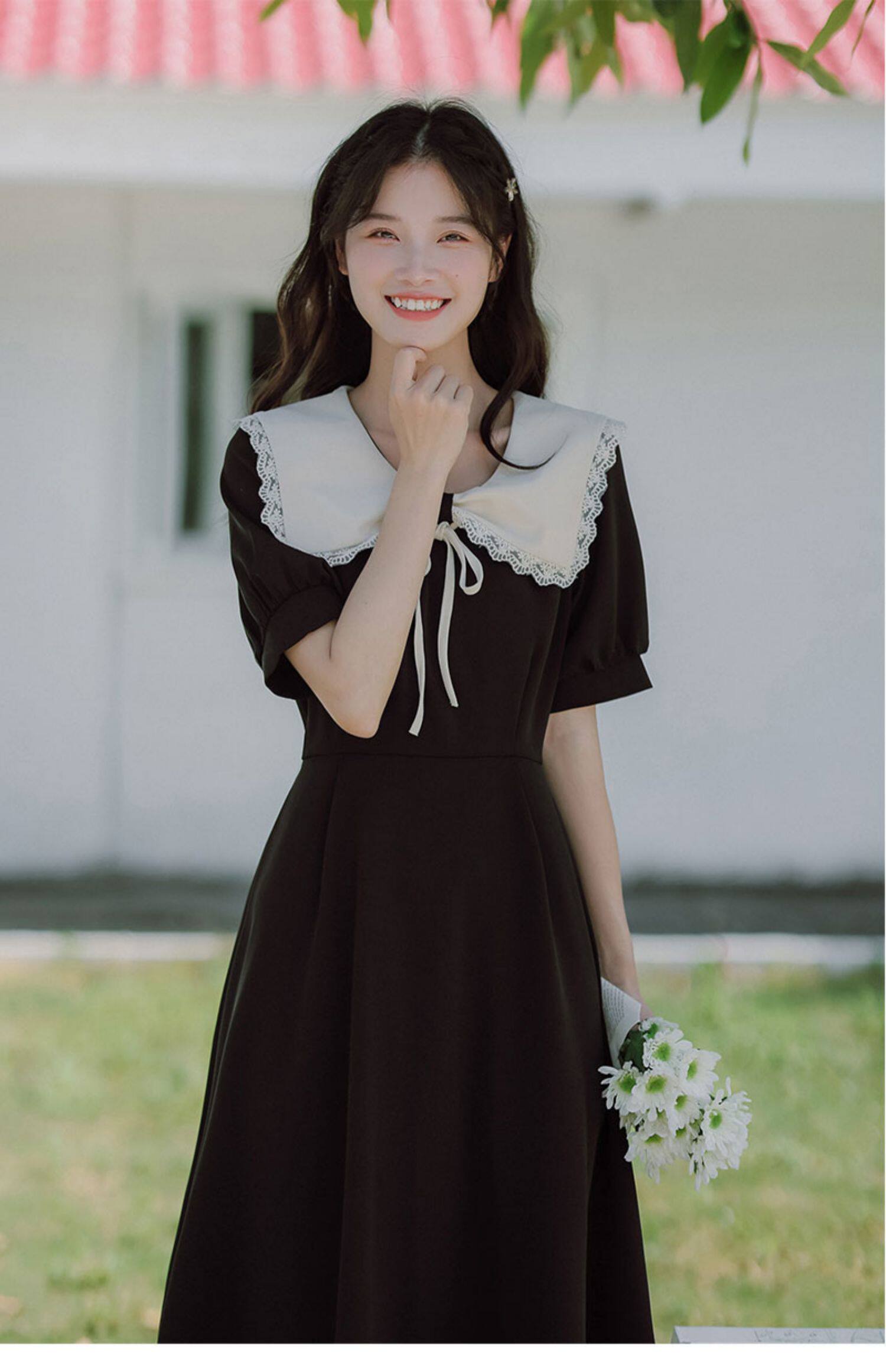 高级感法式复古赫本风黑色连衣裙女装夏季温柔风初恋裙收腰长裙子