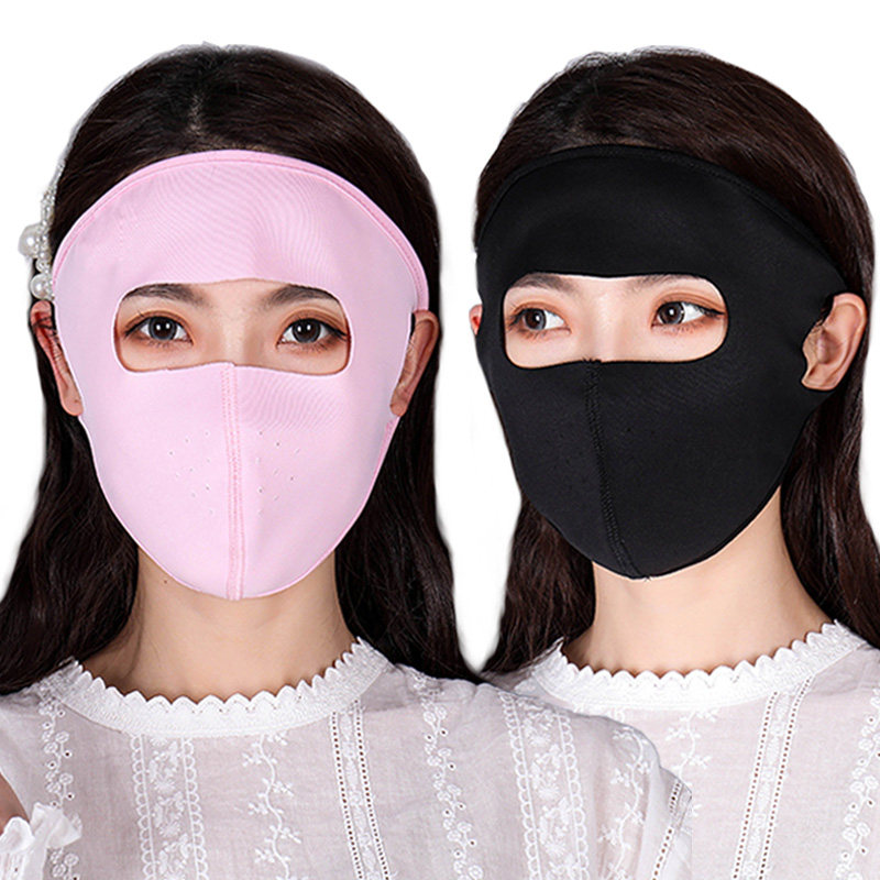 夏季防晒口罩女冰丝薄款透气户外旅行沙滩全脸遮阳蒙面全包大面罩