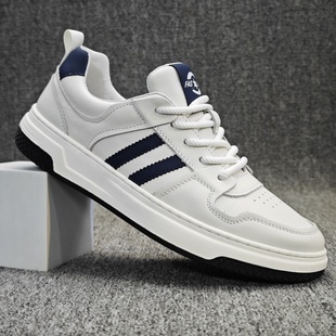 捡漏出口尾货头层牛皮运动休闲板鞋 男系带软底耐磨透气真皮小白鞋