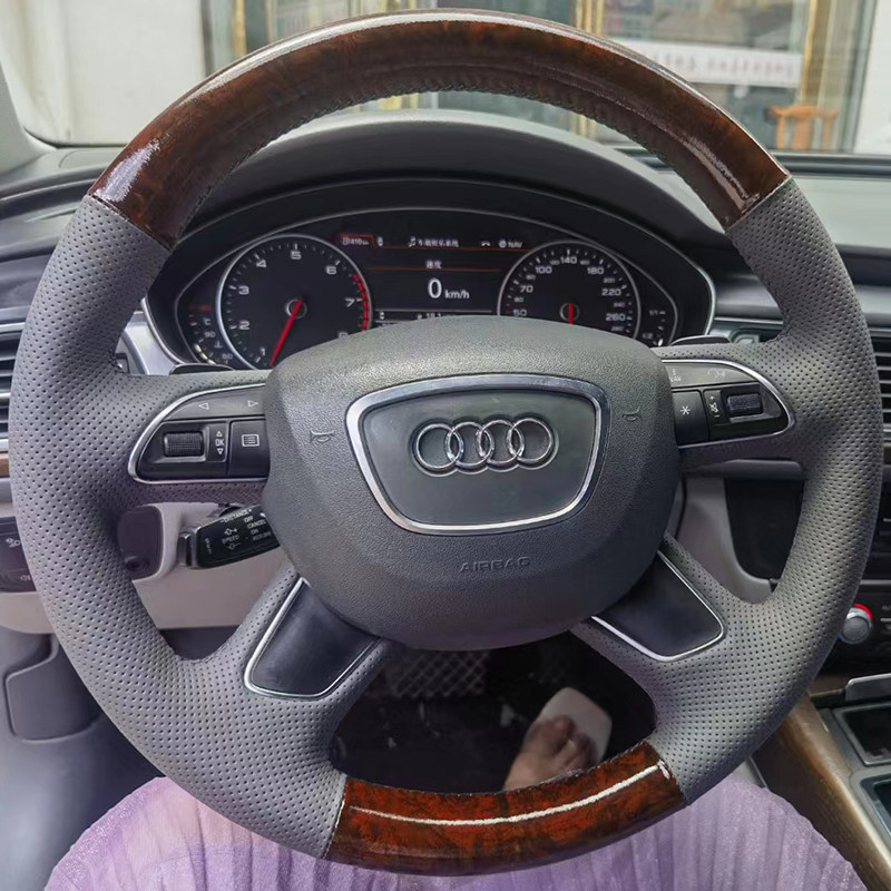 12-18款奥迪A6L方向盘套真皮13-18款奥迪Q3Q7/A8把套专用手缝全包