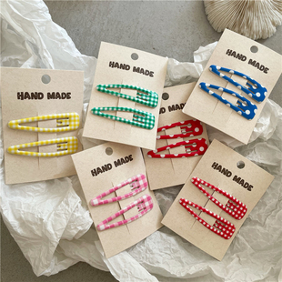 大号波点格子水滴bb夹女童 韩国时尚撞色儿童碎发夹 边夹刘海夹