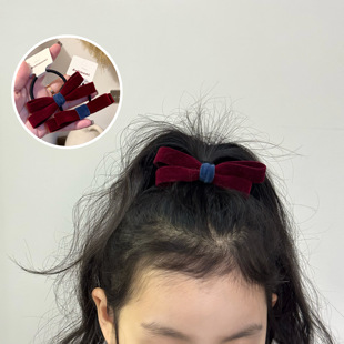新年款丝绒一字蝴蝶结发夹儿童 女童马尾绳 高弹力扎头发皮筋发圈