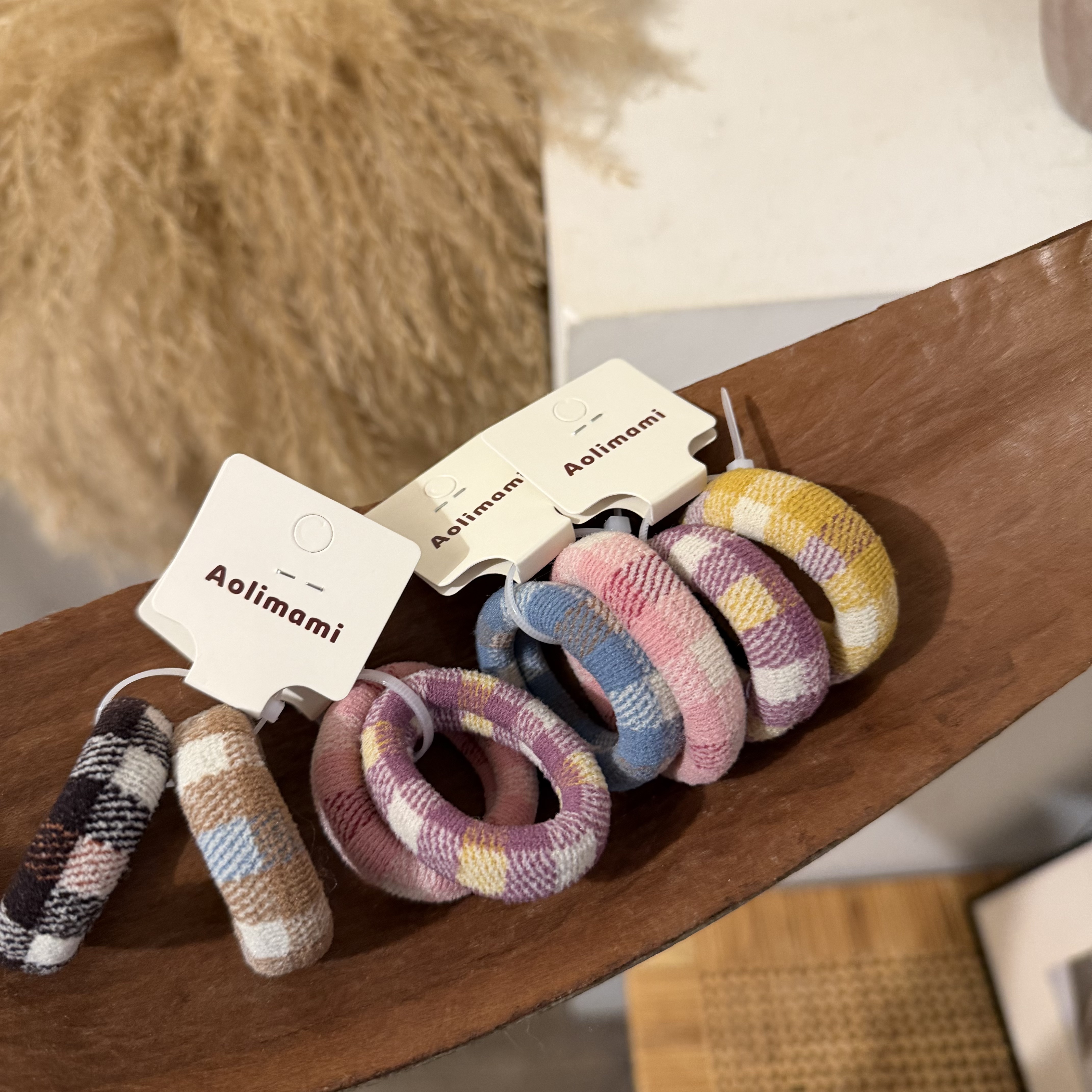 韩国秋冬格子毛巾圈儿童 高弹力基础耐用发圈 扎头发皮筋高马尾绳