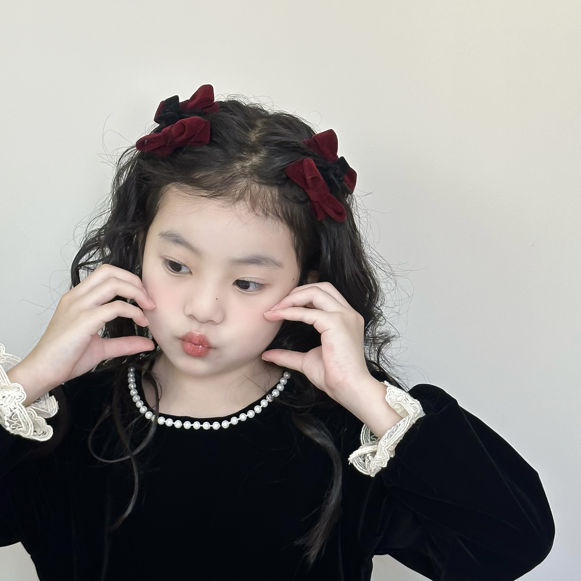 秋冬复古丝绒蝴蝶结抓夹 儿童对夹洋气 气质质感公主顶夹女童发夹