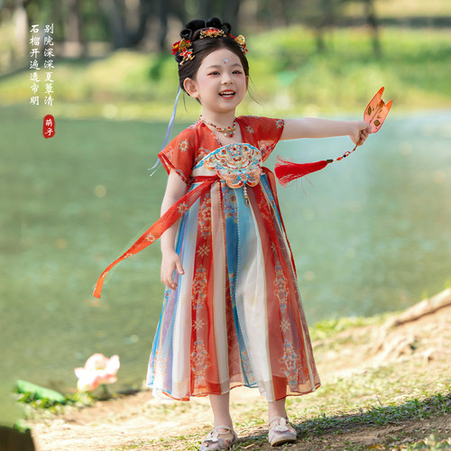 正品原创女童汉服夏季短袖儿童中国风端午齐胸襦裙唐制连衣裙