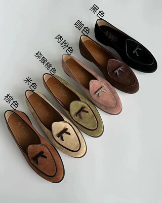 Belgian Shoe出口外贸羊绒皮乐福鞋女春秋豆豆鞋羊皮一脚蹬小皮鞋