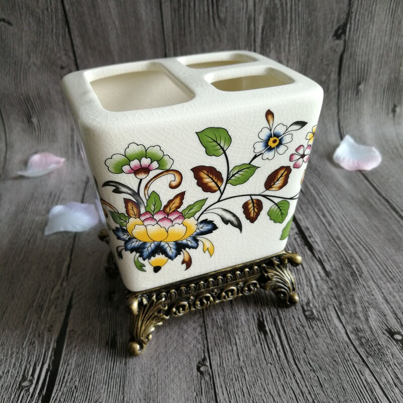 创意美式裂纹釉陶瓷插笔电动牙刷