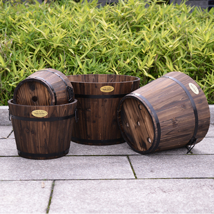 碳化防腐木制圆花箱绿萝阳台种花种菜绿植花卉实木椭圆桶多肉花盆