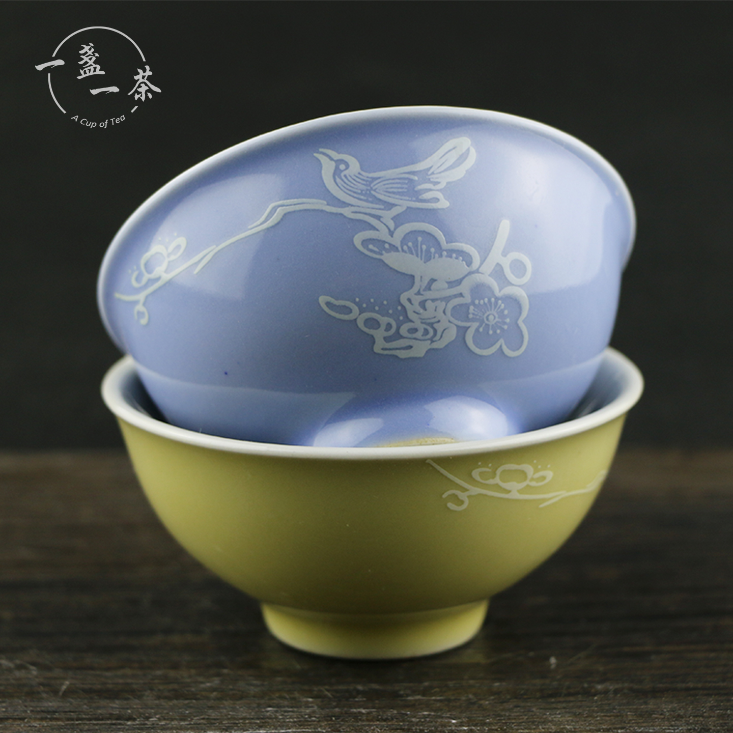 景德镇陶瓷茶具建国瓷厂颜色釉茶碗喜鹊杯堆雕堆白喜上枝头主人杯