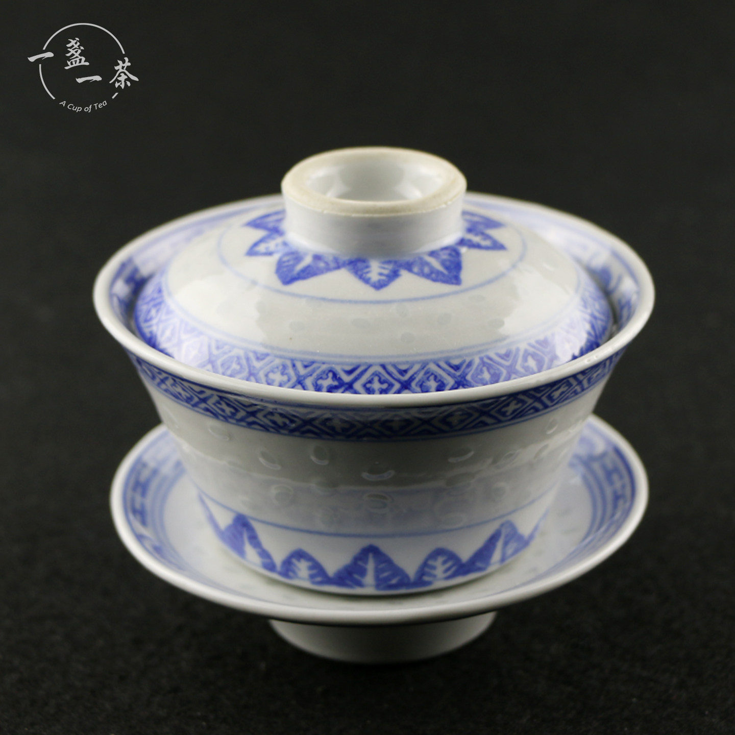 景德镇十大瓷厂老厂货功夫茶具经典青花玲珑盖碗米通三才泡茶盖碗