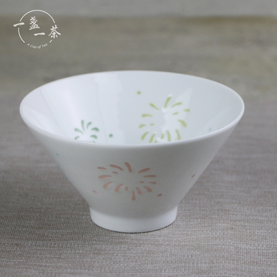 景德镇玲珑釉下彩烟花玲珑斗笠碗