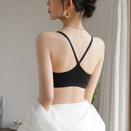背心式运动型无钢圈瑜伽防走光美背文胸一体交叉带吊带抹胸内衣女