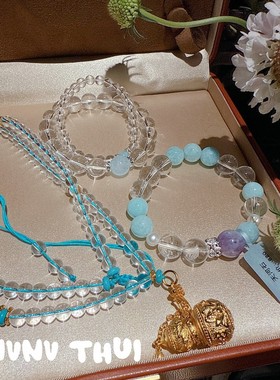 古法花丝鎏彩葫芦福禄琉璃串珠项链 紫炁东来 天河石水晶手串套装