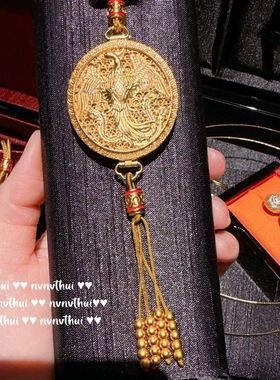 古法金色錾雕双面花丝凤凰香囊吊坠项链 新中式 重磅钱袋盘缠手串