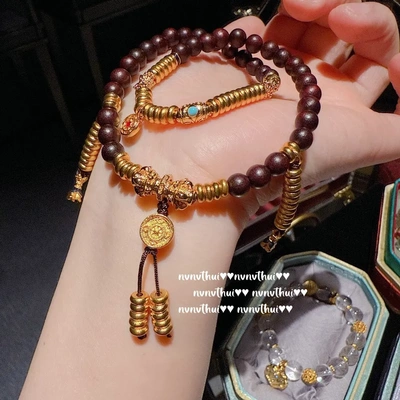古法花丝鎏金檀木金刚杵腰缠万贯手链新中式姬宝核桃福珠多圈手串