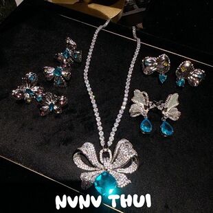 珠宝 圣玛利亚蓝宝石蝴蝶结宝石项链 晚宴高定 贝母蝴蝶水滴耳环
