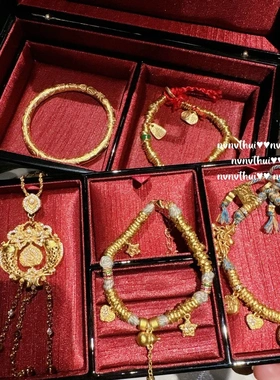 古法金色掐丝锤揲星星葫芦盘缠手串 新中式 富婆锤纹錾刻云纹手镯