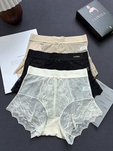 LAP新款宫廷风蕾丝性感高腰无痕内裤 亲肤舒适含蚕丝裆三角女内裤