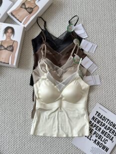 LAP贵妇新款轻奢缎面无痕吊带背心 含蚕丝内里性感V领内衣112597