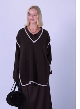 ETIK Nor瑞典山羊绒咖色包边背心