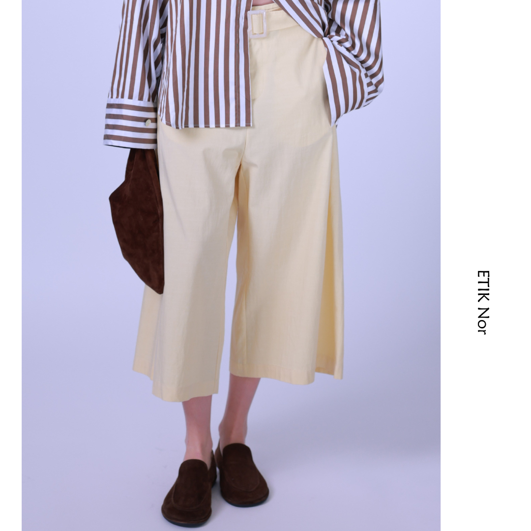 ETIK Nor瑞典浅春鹅黄色咖色中长裤