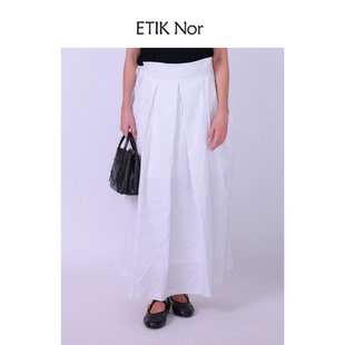 ETIK 瑞典细条纹意大利弹力麻百褶长半裙 Nor