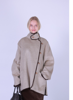 ETIK Nor瑞典淡米咖色羊毛羊绒包边大衣