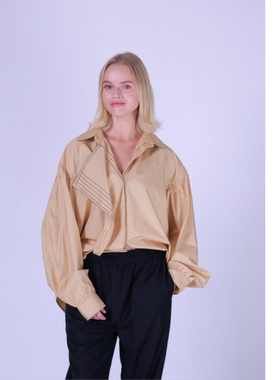 ETIK Nor瑞典淡卡其色缝边意大利精细棉衬衫