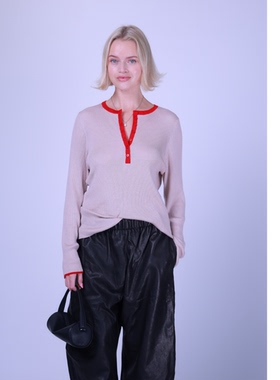 ETIK Nor瑞典拼色系扣亨利领羊毛真丝针织衫