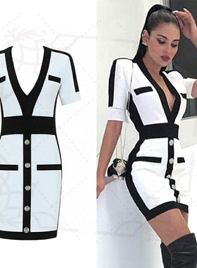 白色女性绷带服饰时装短袖紧身连衫派对礼服2019性感俱乐部夏季装