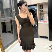 性感气质御姐风超低胸V领修身 显瘦荷叶边裙显瘦包臀绷带裙 dress