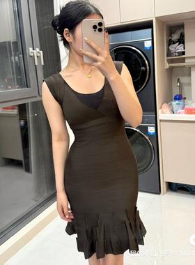 性感气质御姐风超低胸V领修身显瘦荷叶边裙显瘦包臀绷带裙 dress