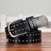 带纯牛皮腰带装 饰百搭时尚 欧美潮流网红同款 黑色皮带女铆钉裤 个性