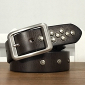 男女皮带头层牛皮铆钉朋克机车腰带嘻哈真皮不锈钢扣小众设计感潮