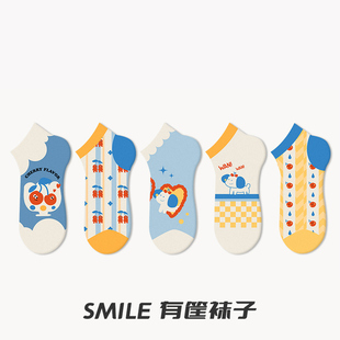 短袜子女夏季 smile有筐袜子夏薄款 船袜ins卡通原创可爱纯棉隐形袜