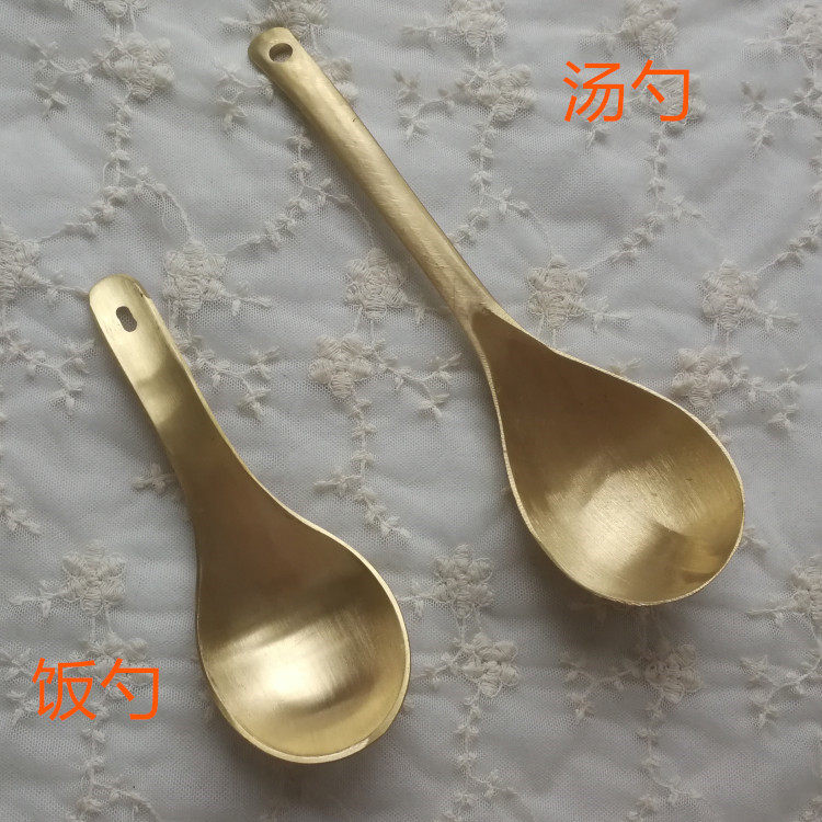 手工浇注铜餐具黄铜勺子铜饭匙铜汤匙铜勺纯铜勺子长柄汤勺装粥勺