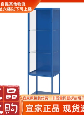 宜家鲁德斯塔蓝色储物柜超实用的钢制收纳柜玻璃展示柜手办放置柜
