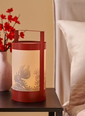 宜家正品新年红色灯笼装饰摆件北欧风植物图案手提灯笼家居