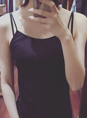 「清仓no退」 30%丝70%棉薄款打底黑色吊带连衣裙衬裙睡裙