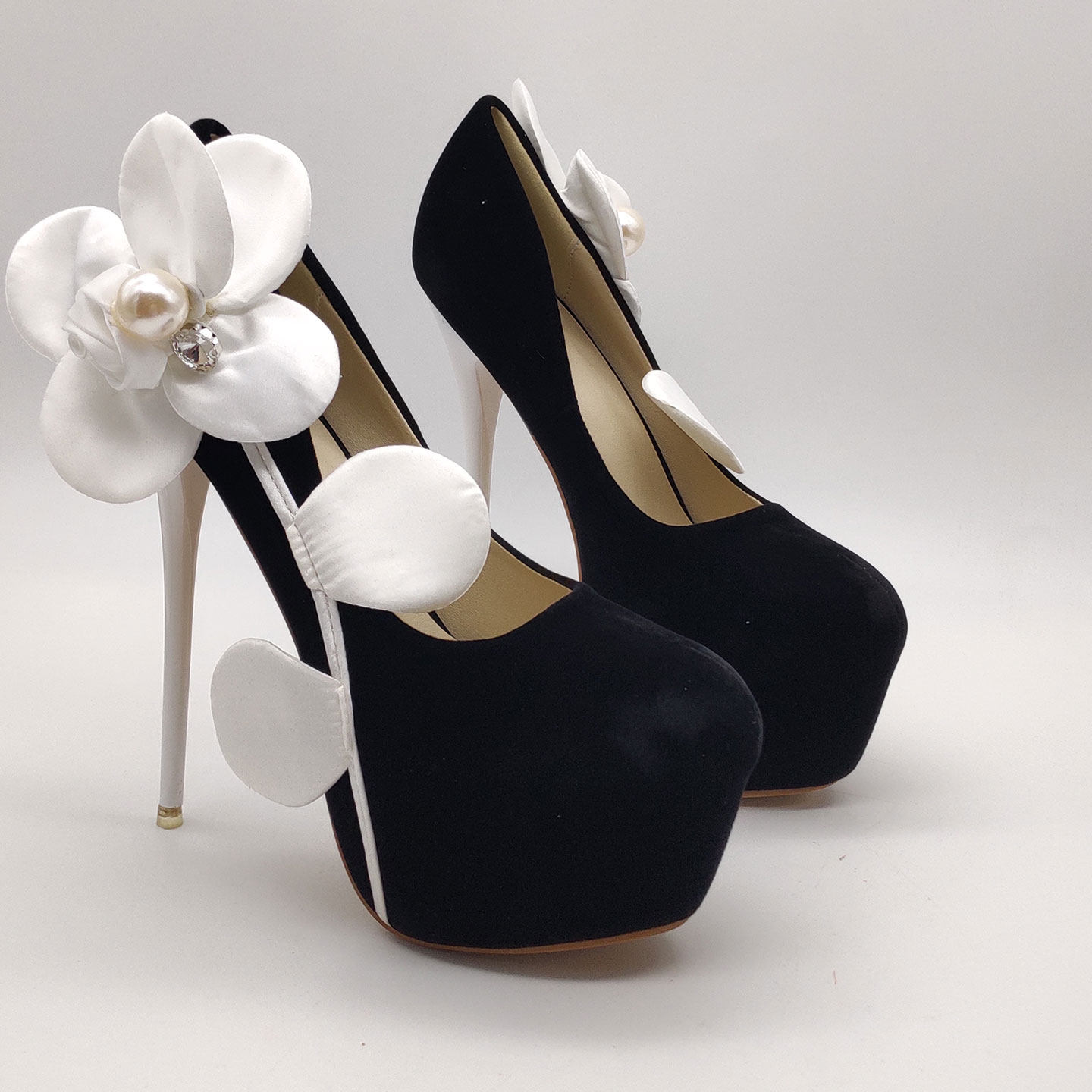 花朵车模超高跟防水台细跟浅口单鞋情趣性感恨天高伪娘骚断码清仓