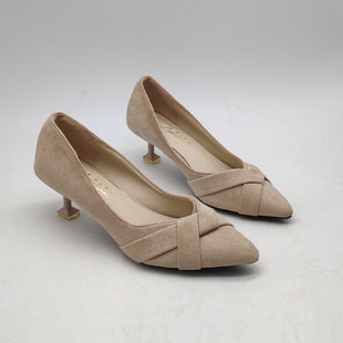 低帮鞋浅口单鞋细跟高跟鞋婚鞋伴娘新娘性感浅色一脚蹬女断码清货