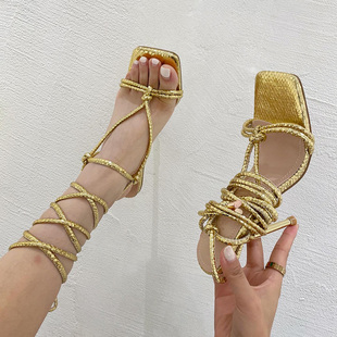 爵士舞高跟鞋交叉绑带露趾罗马凉鞋细跟大码情趣性感少女断码清货