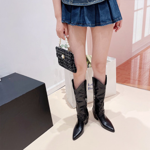 少女辣妹性感长靴不过膝粗跟高跟鞋长筒靴高筒欧美靴子女断码清货