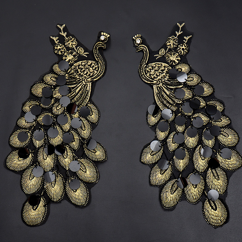 大号欧根纱钉珠孔雀刺绣布贴DIY绳绣服装辅料旗袍服饰装饰补丁贴,居家布艺,布贴,淘宝优惠券,粉丝福利购,淘宝优惠卷