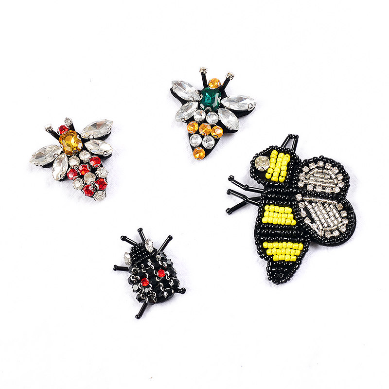 手工刺绣蜜蜂昆虫布贴小号水钻服装辅料diy破洞修补包包帽子装饰