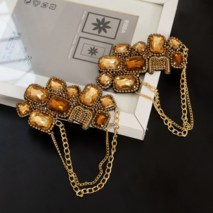 欧美复古印度丝金色链条服装肩章配饰胸针男舞台礼服外套西装胸章