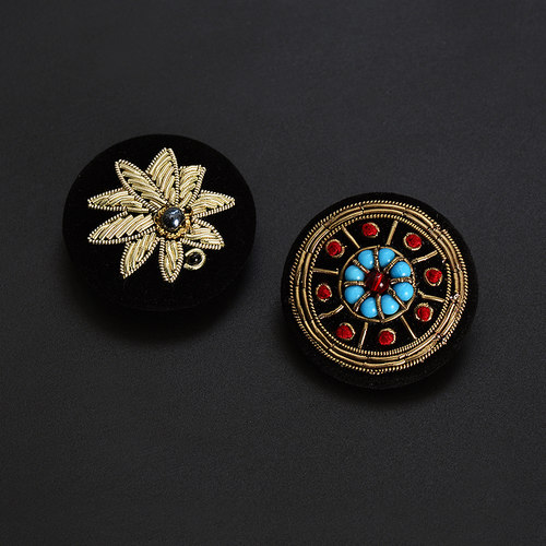 手工刺绣印度丝金属花朵钮扣