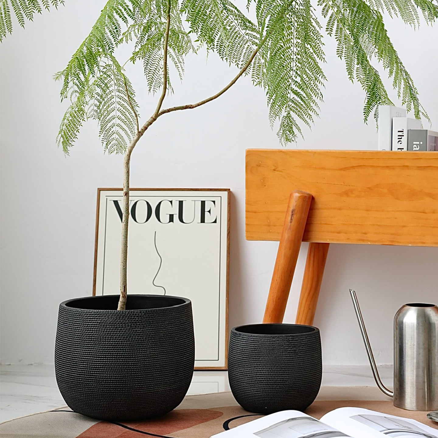 北欧龟背竹橡皮树花盆仿陶瓷日式黑色大号春羽植物陶盆轻奢高级感